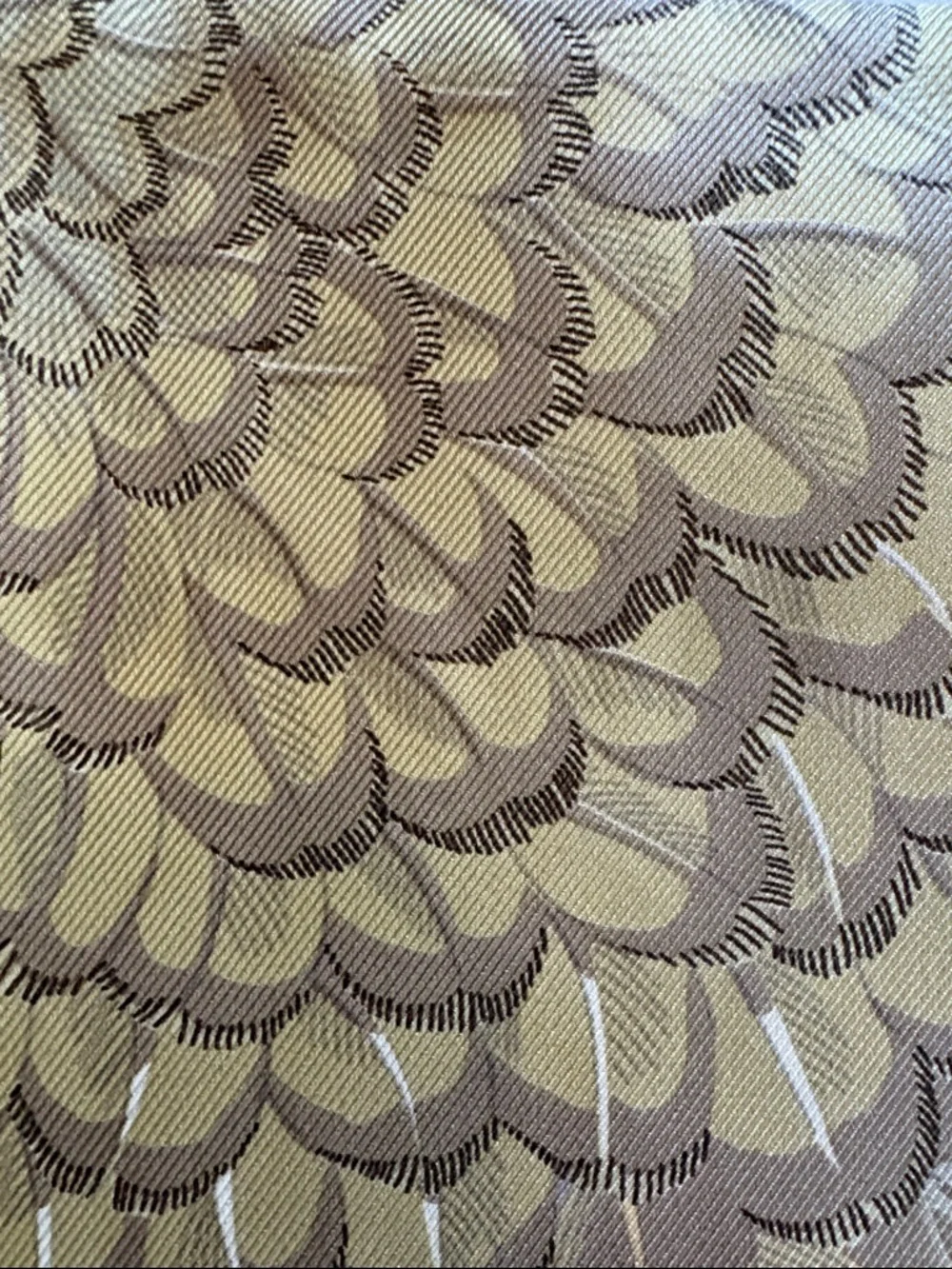 Vintage Holland & Holland Beige Feather Print Silk Scarf